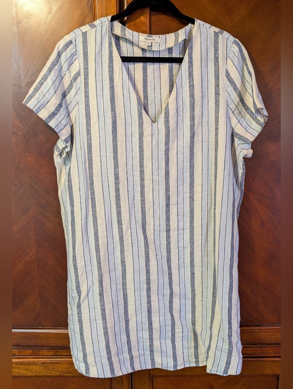 Madewell Blue And White Striped Linen Side Button Easy Dress XL